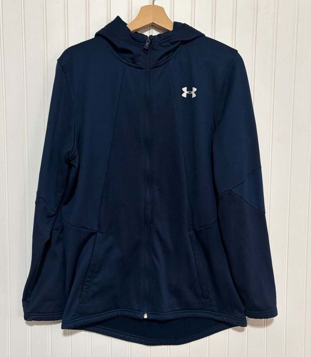 Under Armour ColdGear Full Zip Ribbed Hoodie Navy Blue Size Medium